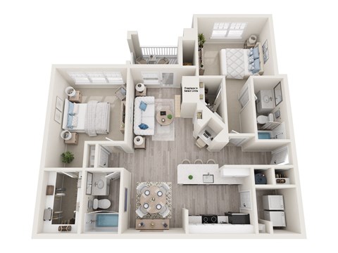 Floor plan for 2 beds, 2 baths, 1266 sqft